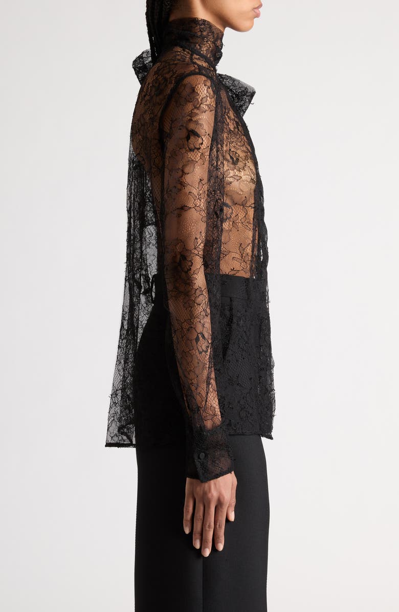 Valentino Garavani Sheer Floral Lace Tie Neck Shirt, Alternate, color, 