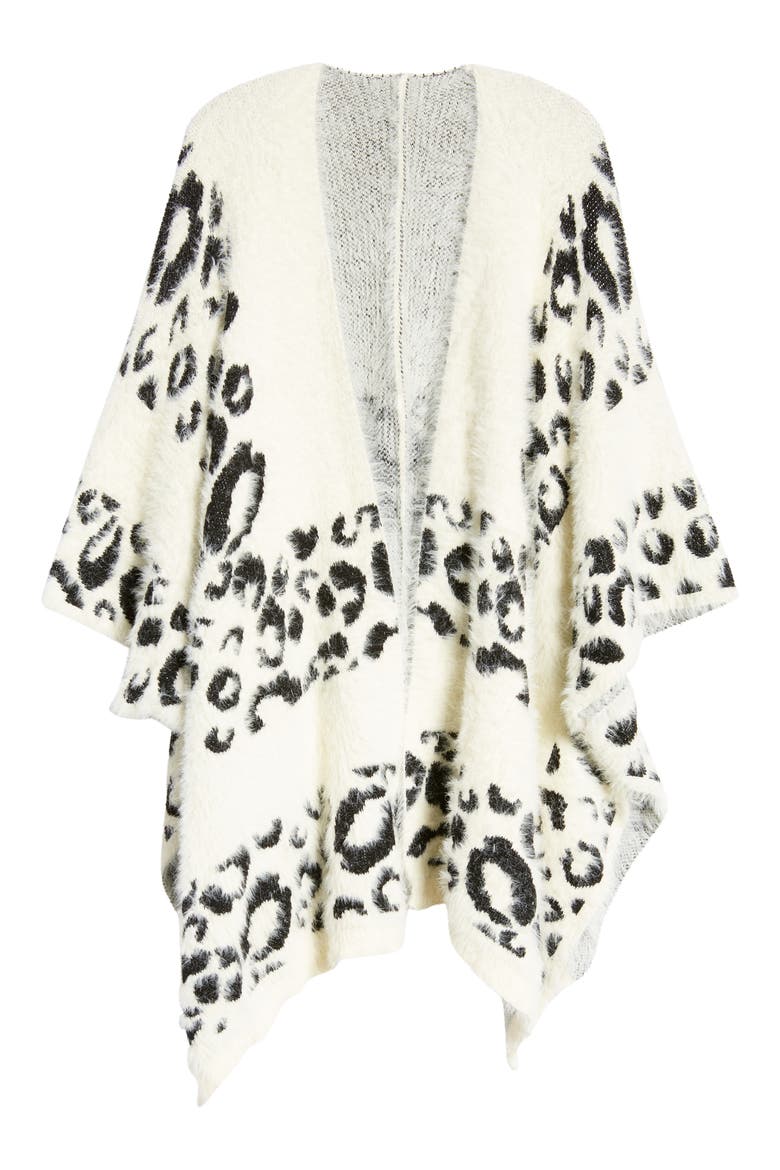 Leopard Jacquard Ruana, Alternate, color, CREAM