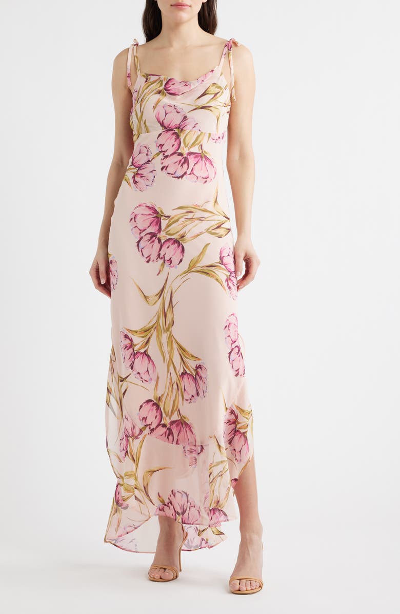 Steve Madden Jaila Ruffle Floral Maxi Dress, Alternate, color, Rosette Pink