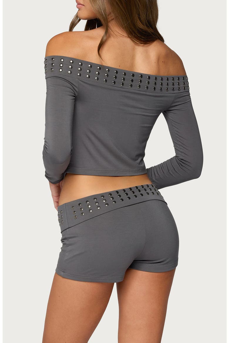 Amy Studded Off the Shoulder Cowl Neck Top, Alternate, color, DARK-GRAY