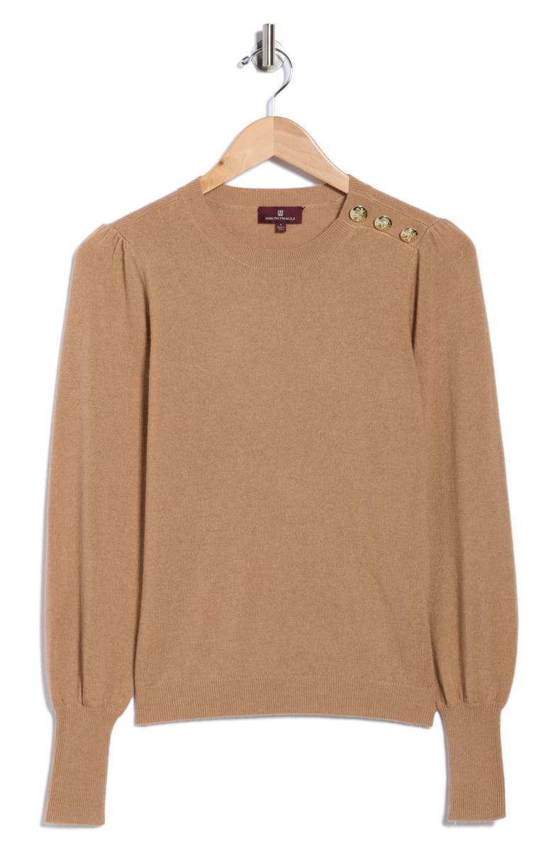 Bruno Magli Button Shoulder Wool & Cashmere Blend Sweater, Alternate, color, Camel