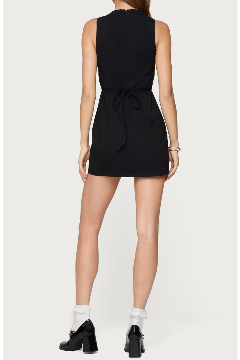 Raphaella Skirted Stretch Cotton Romper, Alternate, color, BLACK