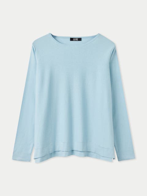 Boatneck Cotton Silk Cashmere Blend Sweater