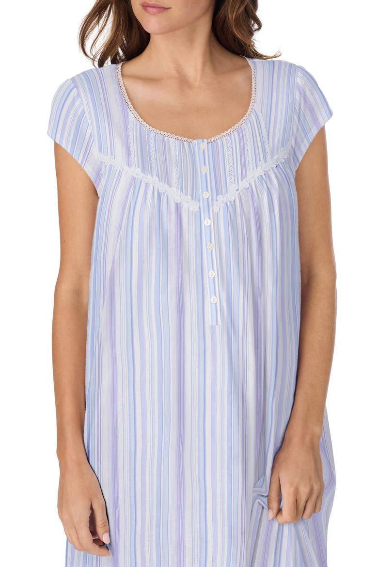 Cap Sleeve Cotton Nightgown, Alternate, color, MULTI STRIPE BLUE