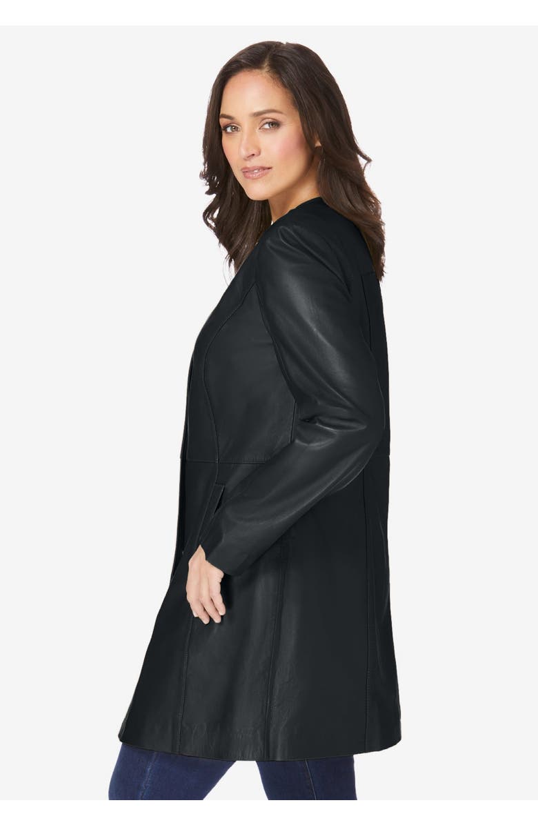 Jessica London Three-Quarter Leather Jacket, Alternate, color, Black