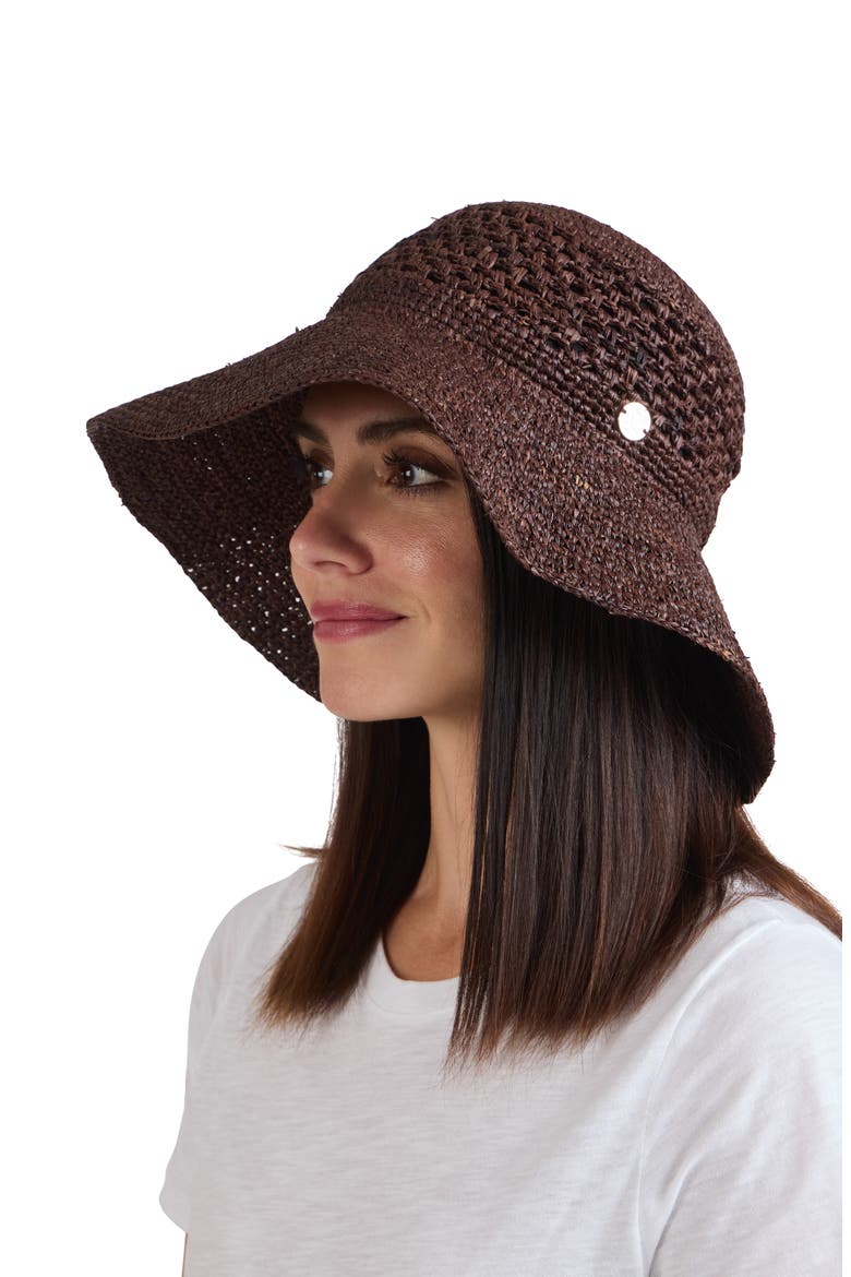Straw Crochet Packable Floppy Hat, Alternate, color, BROWN