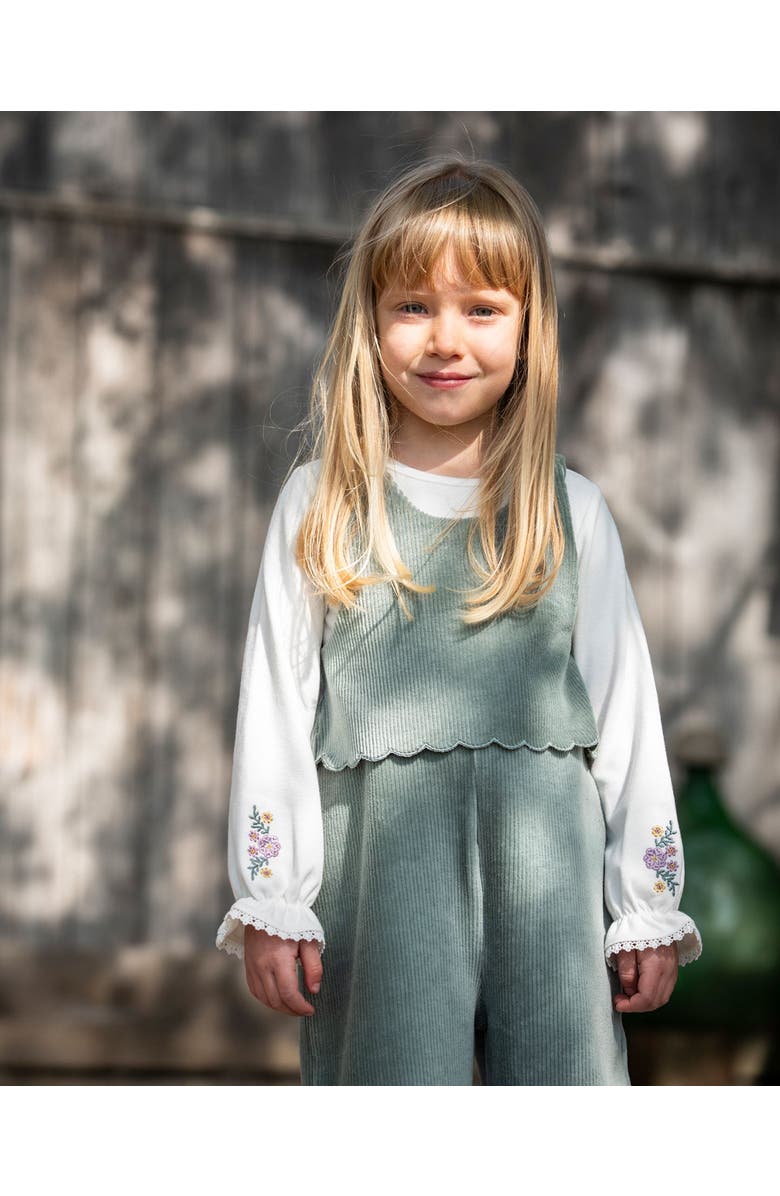 Deux par Deux Jersey Top with Embroidered Floral Sleeves, Main, color, Off-White