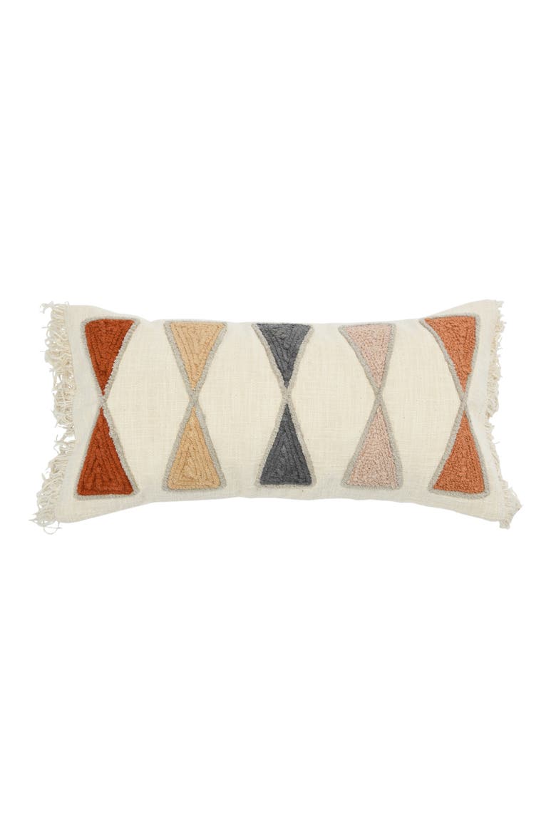 Embroidered Cotton Lumbar Pillow with Fringe, Terracotta Multicolor, Main, color, Orange