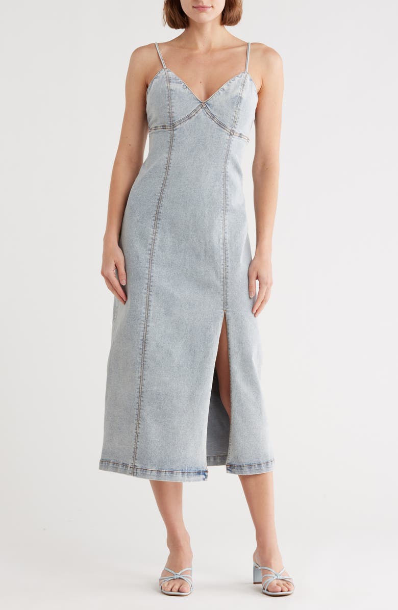 Habitual Empire Waist Cotton Blend Chambray Maxi Dress, Main, color, Pacific