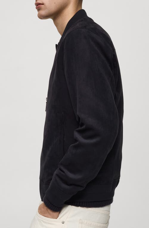 Mango Faux Suede Bomber Jacket In Night Blue