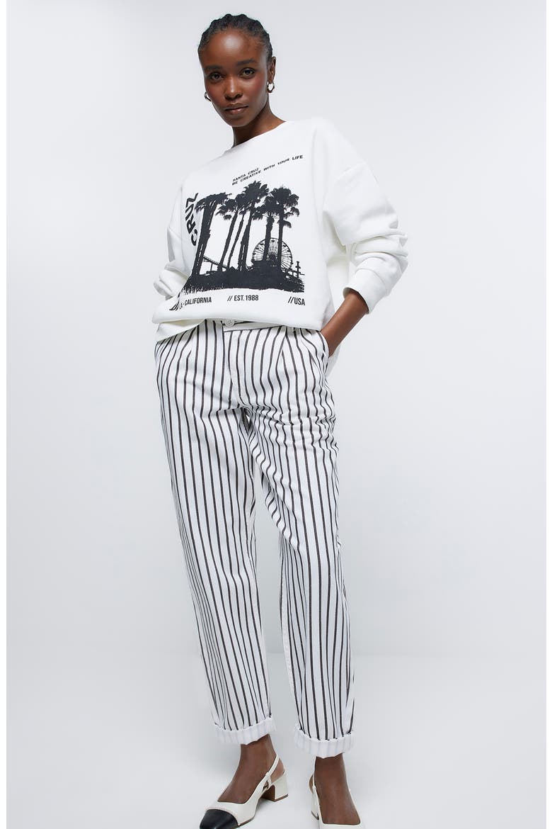 Stripe Glitch Waist Cotton Trousers, Alternate, color, WHITE