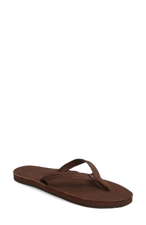 Dark brown leather shops flip flops