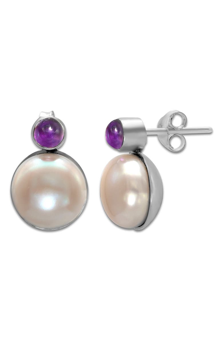 SAMUEL B. Freshwater Pearl & Amethyst Stud Earrings, Main, color, 