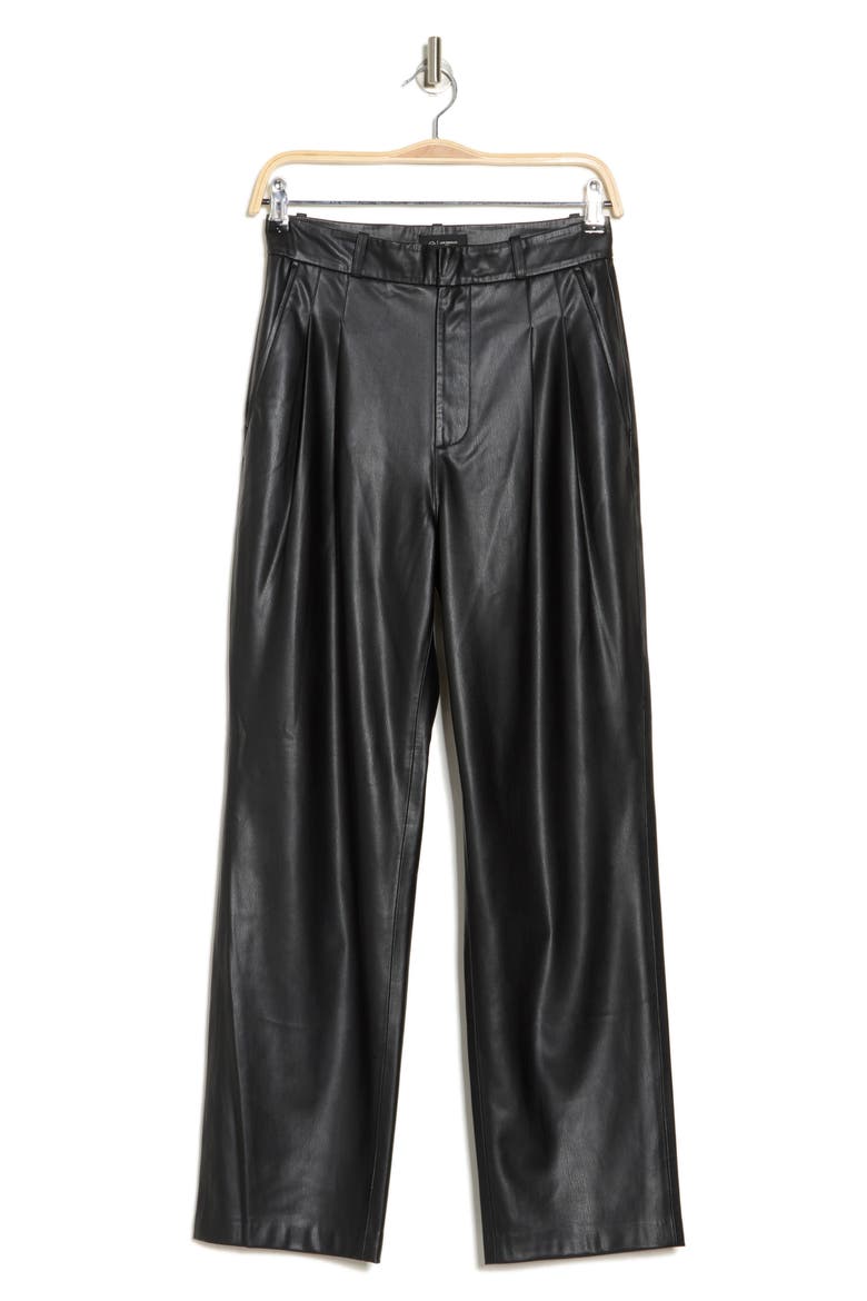 Kate Pleated Front Faux Leather Pants, Alternate, color, TRUE BLACK