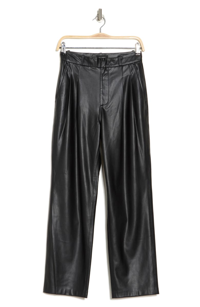AG Kate Pleated Front Faux Leather Pants, Alternate, color, True Black