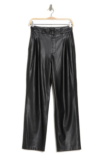 Shop Ag Kate Pleated Front Faux Leather Pants In True Black