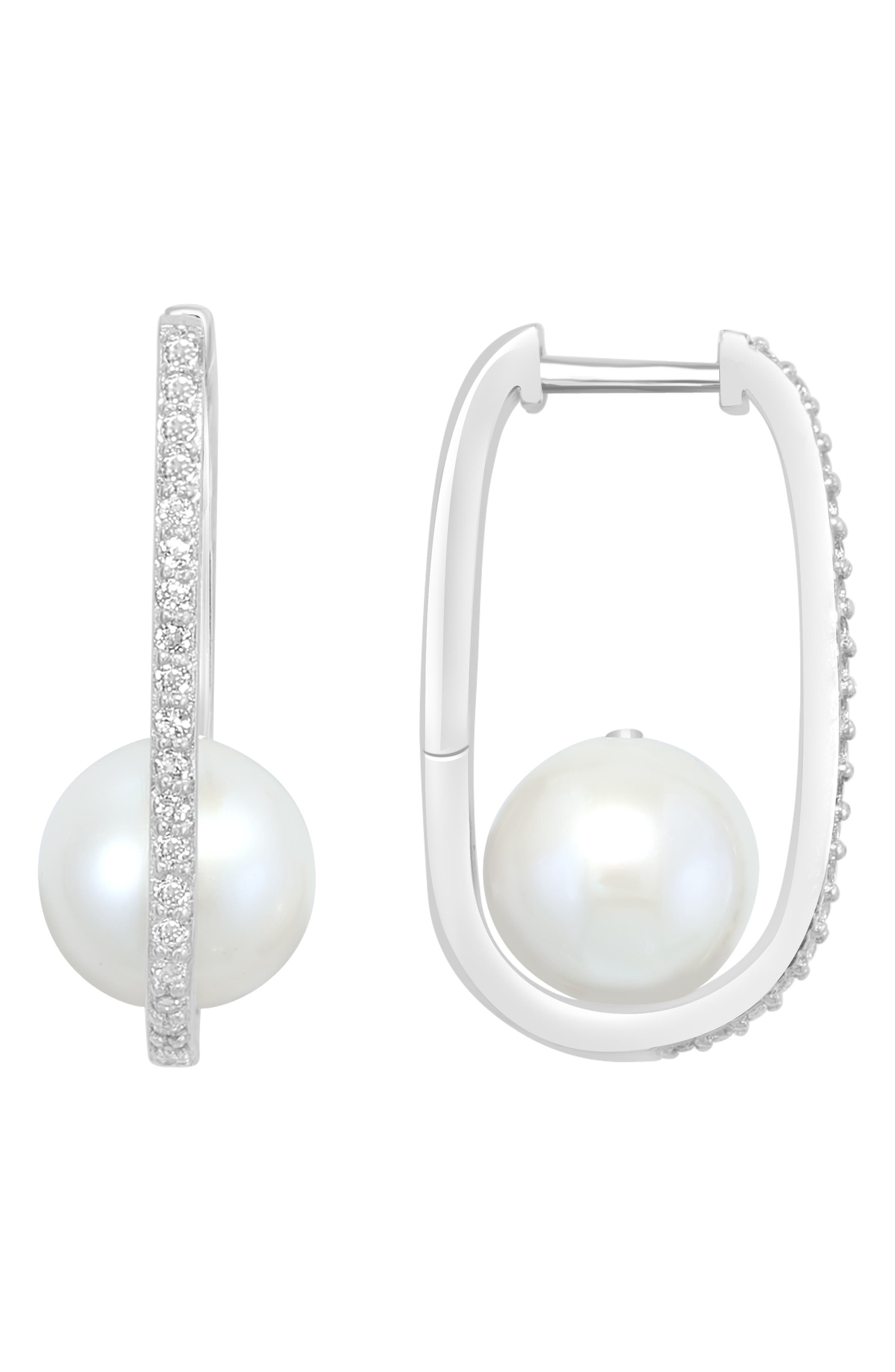 Sterling Silver White Topaz & Freshwater Pearl Drop Earrings