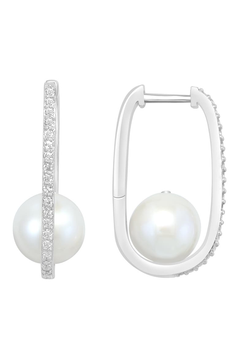 Sterling Silver White Topaz & Freshwater Pearl Drop Earrings, Main, color, SILVER/ WHITE