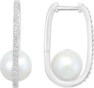 EFFY Sterling Silver White Topaz & Freshwater Pearl Drop Earrings