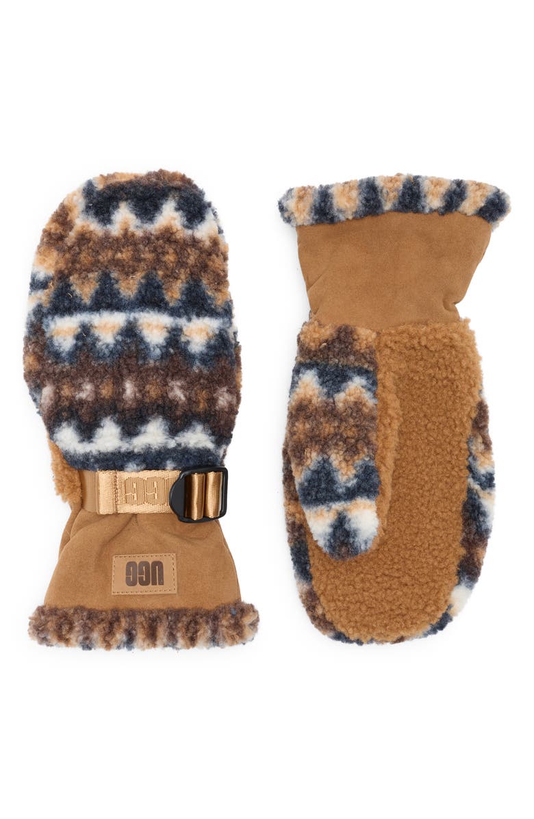 UGG<sup>®</sup> Elias Uggfluff Trapper Gloves, Main, color, Brown/ Mariner