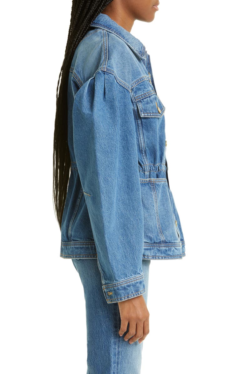 Ulla Johnson Odette Blouson Sleeve Denim Jacket, Alternate, color, Danube Medium Indigo Wash