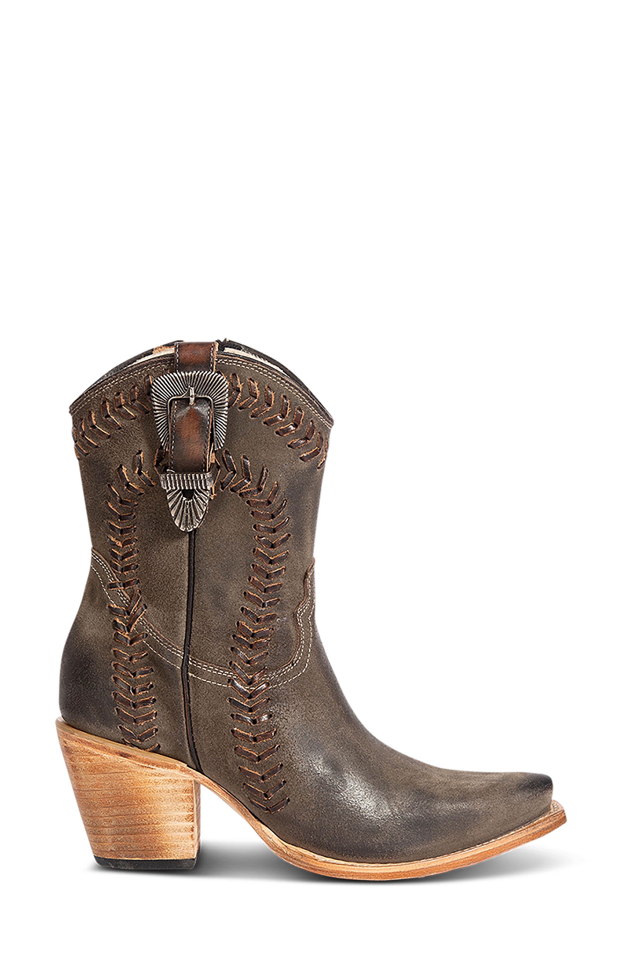 Freya Leather Western Bootie, Alternate, color, GREY SUEDE
