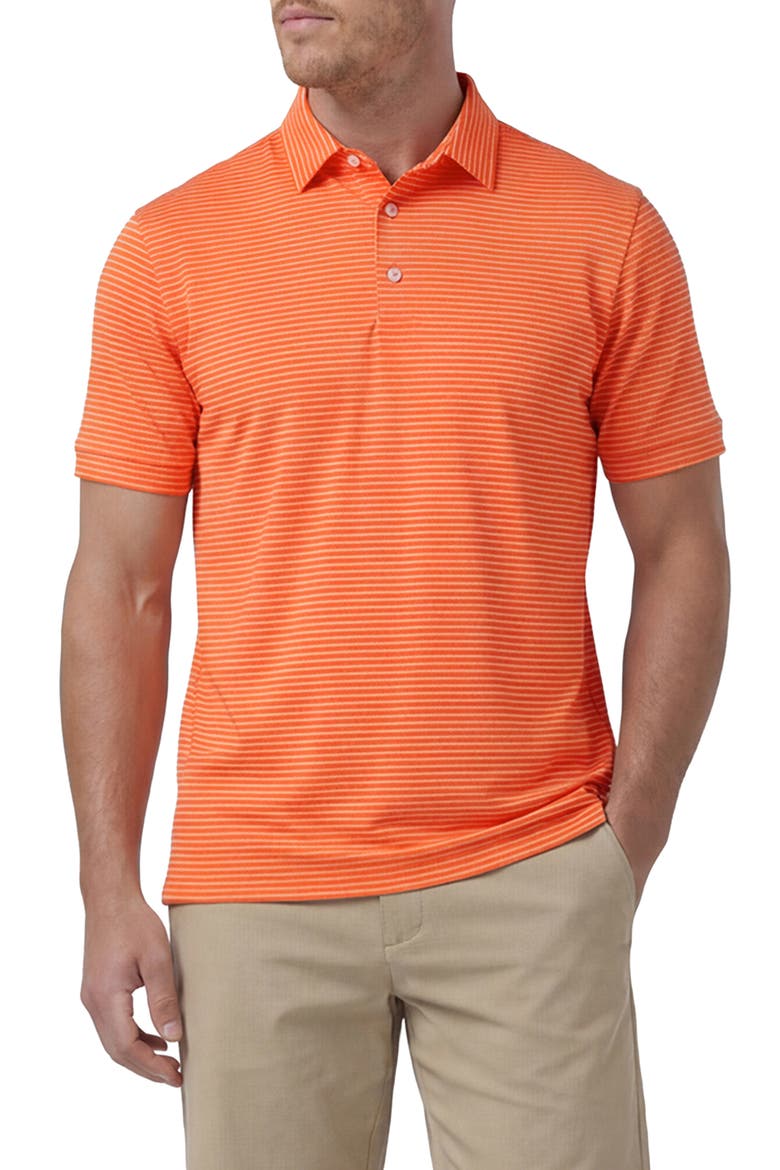 Versa Trim Fit Stripe Performance Polo, Main, color, ORANGE ALTERNATING STRIPE