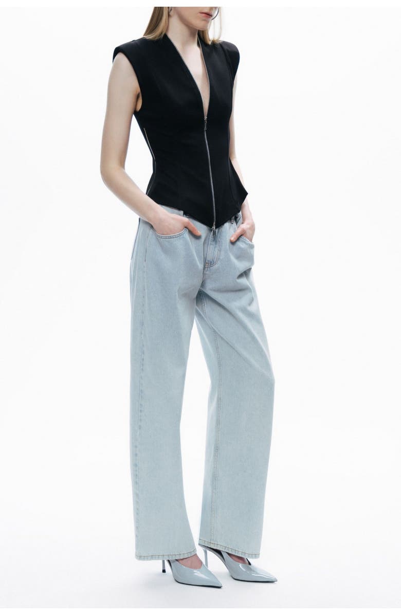 Nocturne Black Sleeveless Zip-Front Blouse with Structured Silhouette, Alternate, color, 