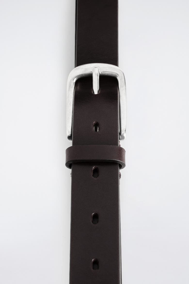 Square-buckle Leather Belt, Alternate, color, BROWN