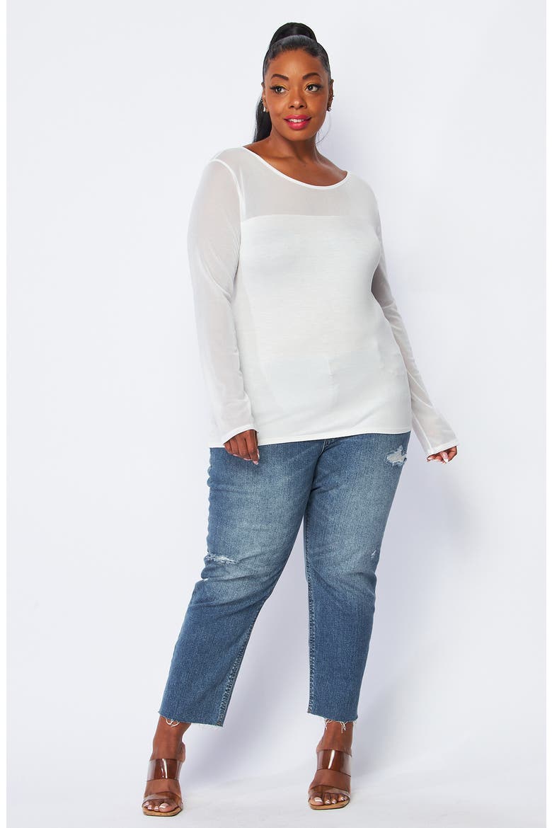 Mixed Media Long Sleeve Top, Alternate, color, OFF WHITE