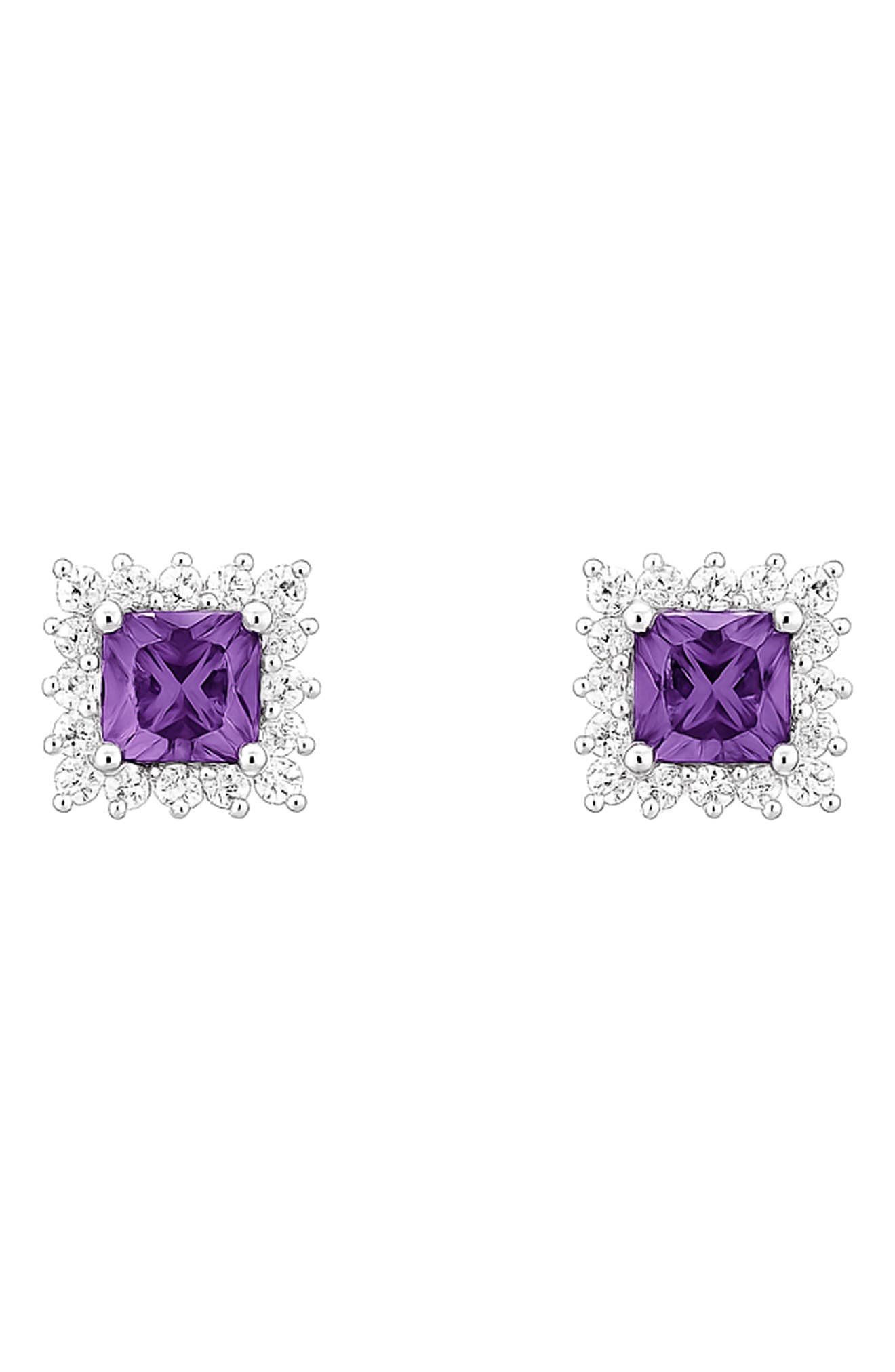 House of Frosted Amethyst & White Topaz Halo Stud Earrings