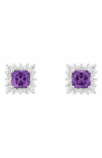 House of Frosted Amethyst & White Topaz Halo Stud Earrings