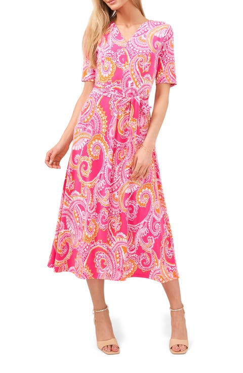 Paisley Tie Waist Midi Dress