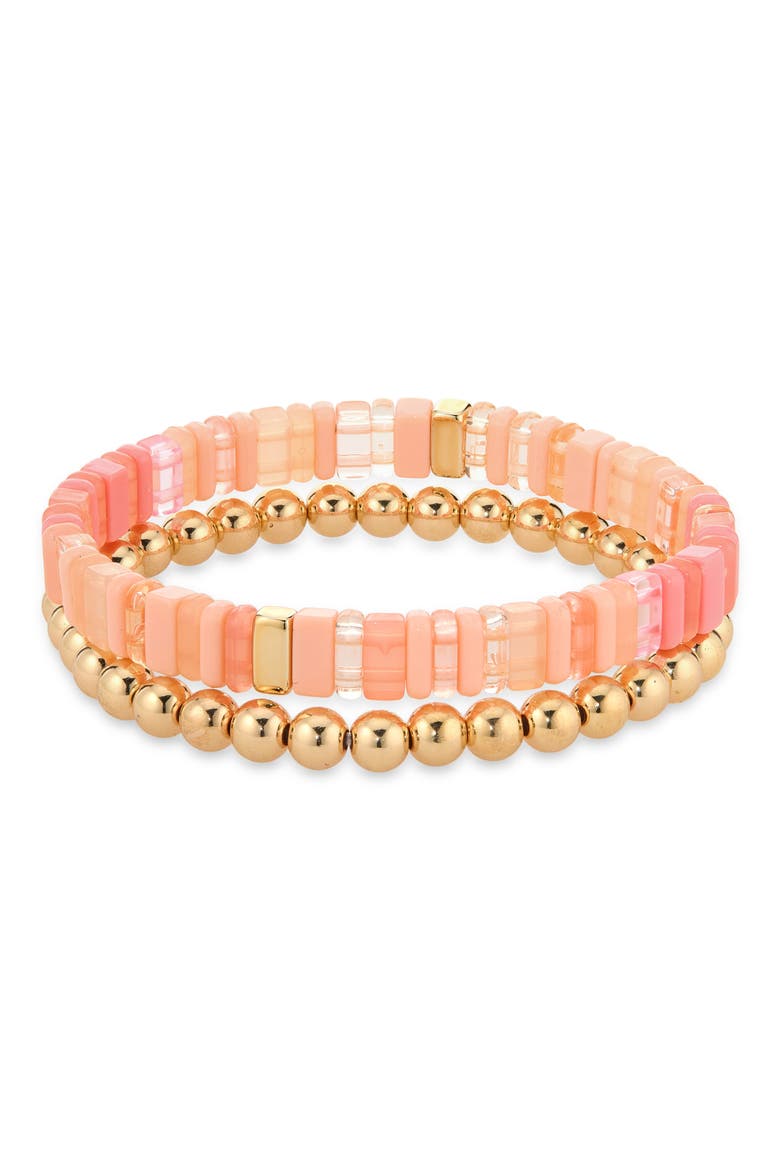 2-Piece Set Beaded Stretch Bracelets, Main, color, RAINBOW MULTI- GOLD