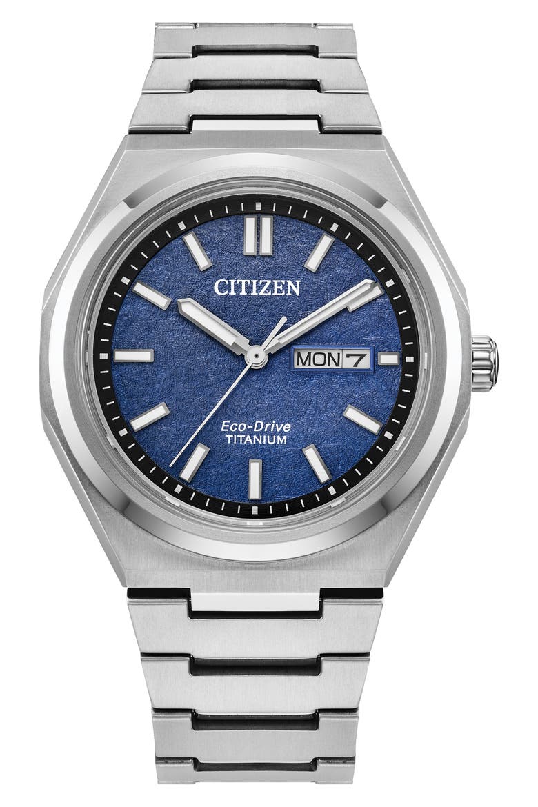 Zenshin Three-Hand Super Titanium™ Bracelet Watch, 39mm, Main, color, SILVER-TONE BLUE