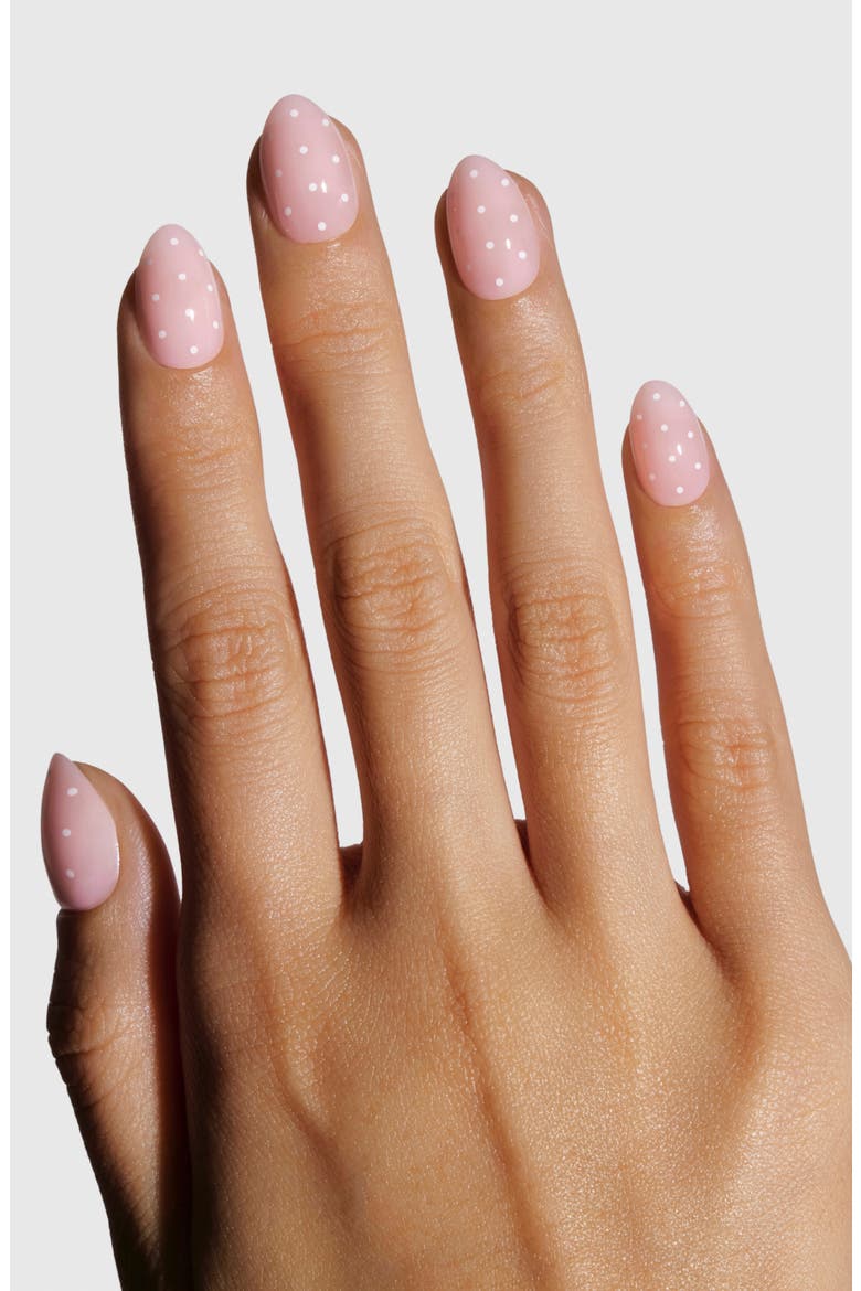 Extra Short Almond Press-On Nails, Alternate, color, BABY PINK DOT
