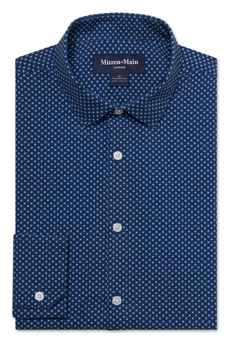 Leeward No Tuck Long Sleeve Dress Shirt, Alternate, color, MIDNIGHT NAVY CREST DOT