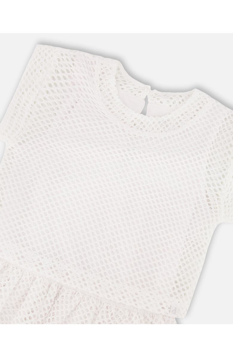 Deux par Deux Little Girl's Bi-Material Mesh And Organic Cotton Dress Snow White, Alternate, color,