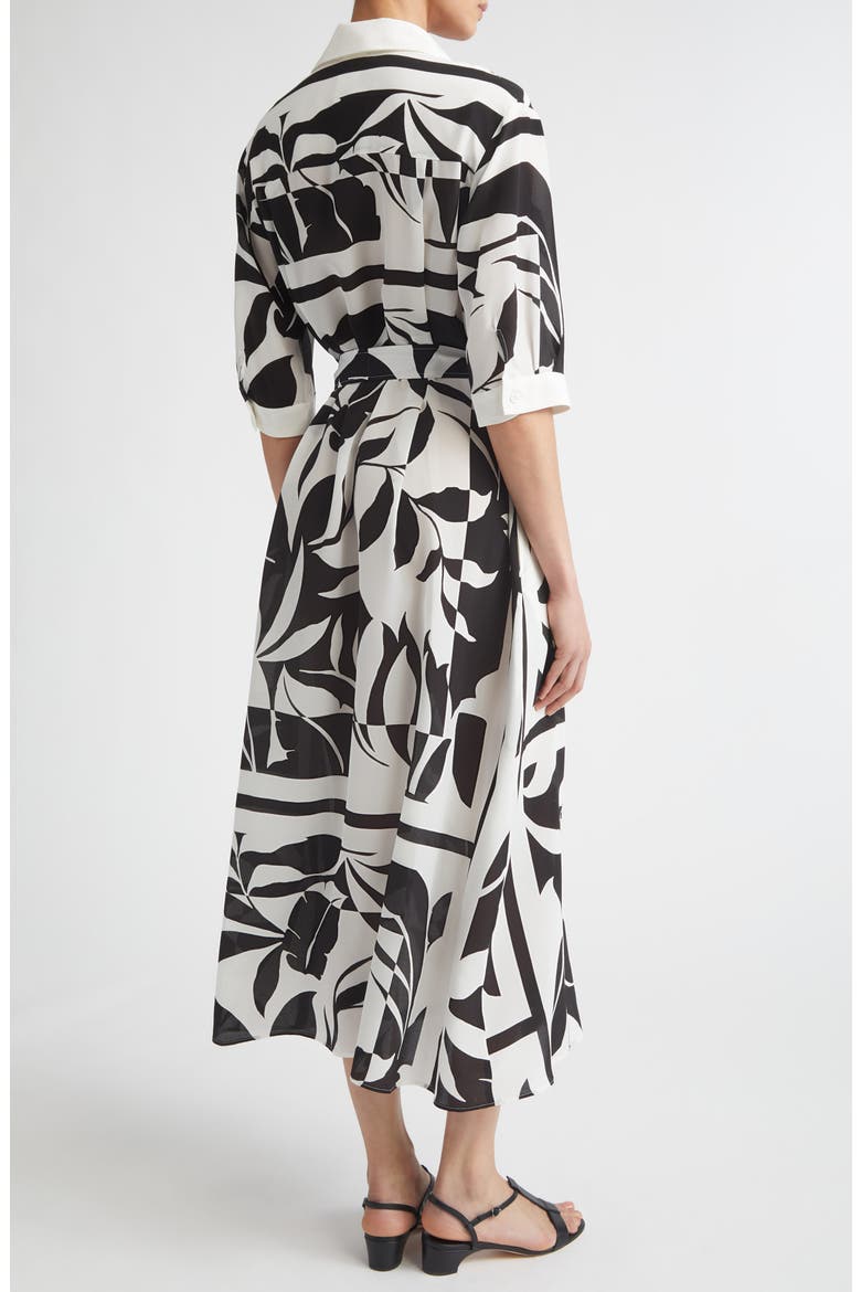 Changio Beachwear Floral Silk Midi Shirtdress, Alternate, color, BLACK