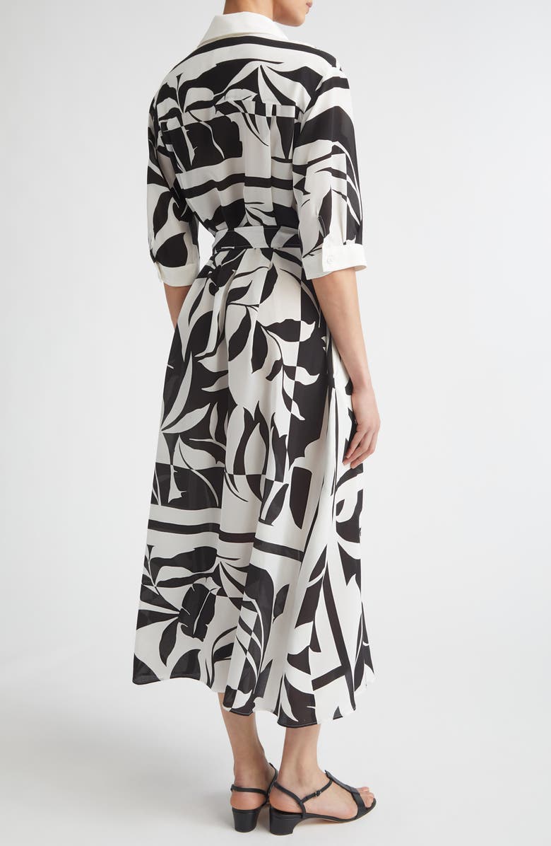Max Mara Changio Floral Silk Midi Shirtdress, Alternate, color, Black