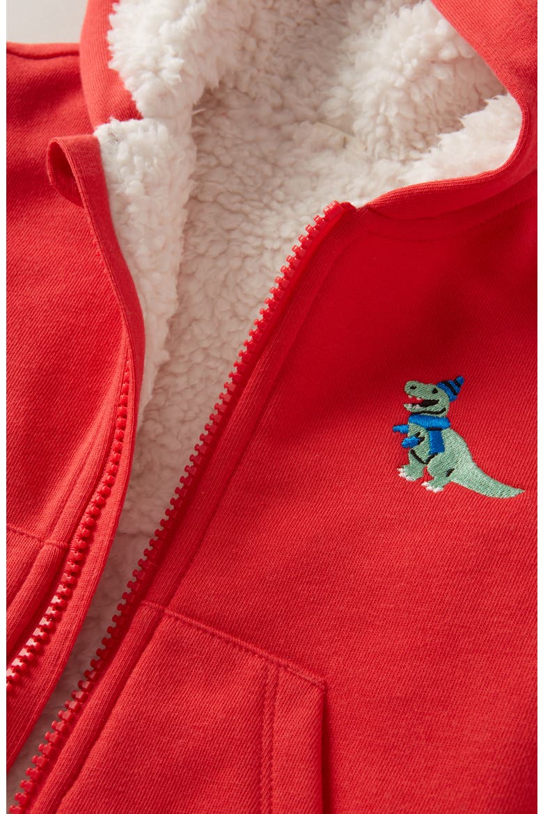 Faux Fur Lined Hooded Jacket, Alternate, color, RED T-REX SCARF EMBROIDERY