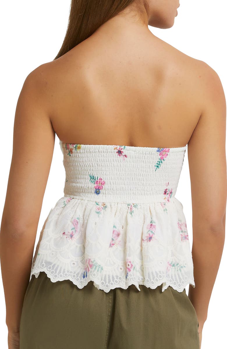 River Island Broderie Strapless Floral Print Peplum Top, Alternate, color, 