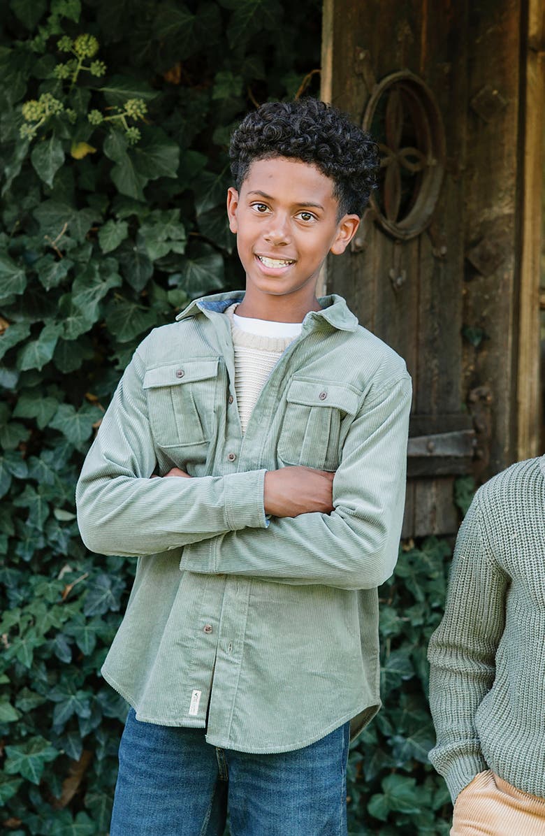 Hope & Henry Kids' Organic Long Sleeve Corduroy Flap Pocket Button Down Shirt, Alternate, color, Sage
