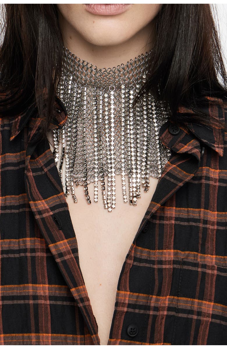 Bimba y Lola Mesh Crystals Choker Necklace, Alternate, color, Dark Silver