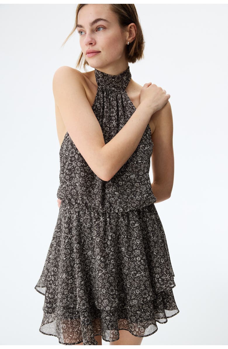 H&M Chiffon Halterneck Dress, Main, color, Dark Gray/Floral