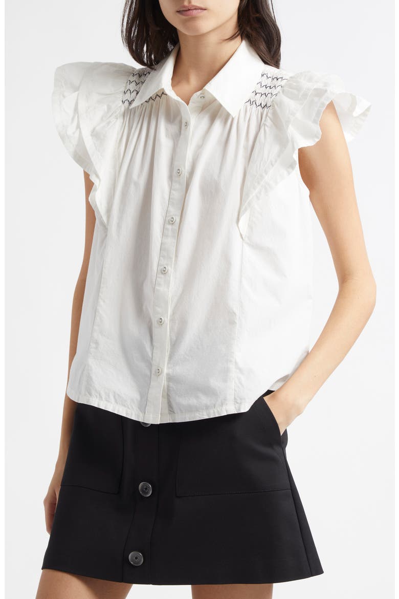 Marceline Flutter Sleeve Cotton Shirt, Alternate, color, WHITE
