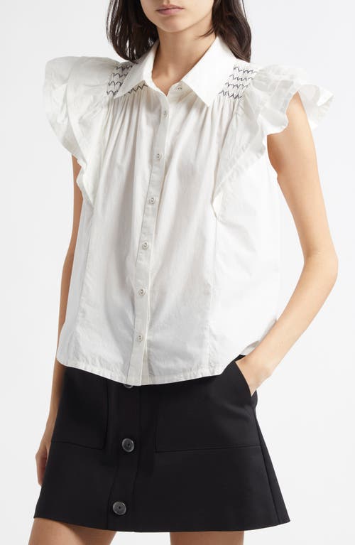 Shop Ramy Brook Marceline Flutter Sleeve Cotton Shirt In White