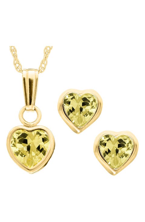 14k Gold Birthstone Necklace & Stud Earrings (Girls)
