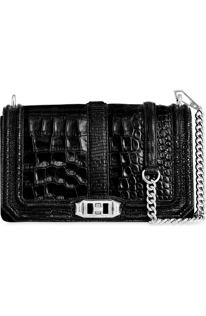 Rebecca Minkoff Love Croc Embossed Leather Crossbody Bag, Main, color,