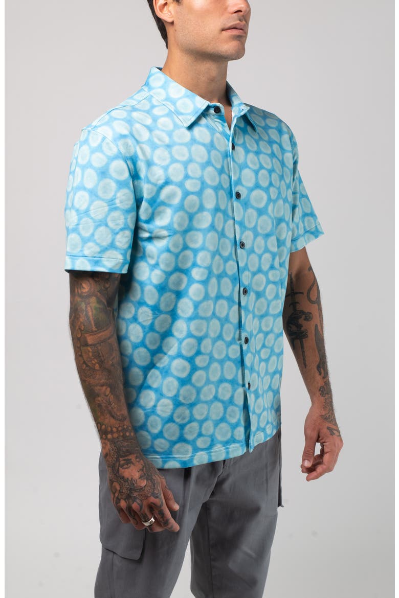 Aqua Terra Mid Century Modern Tech Short Sleeve Performance Button-Up Shirt, Alternate, color, GREEN MULTI